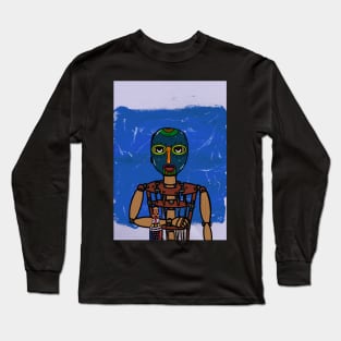 Embrace the Harmony - A PuppetMask NFT named Karma with AfricanEye Color and Expressionist Background Long Sleeve T-Shirt